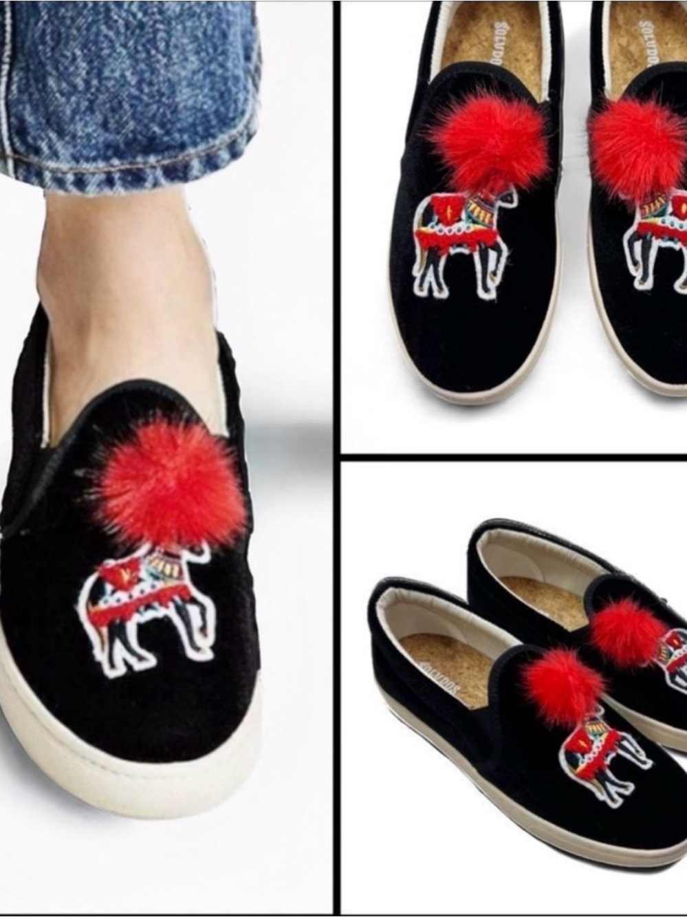 Black Velvet Slip-On show pony Flats from Saludos